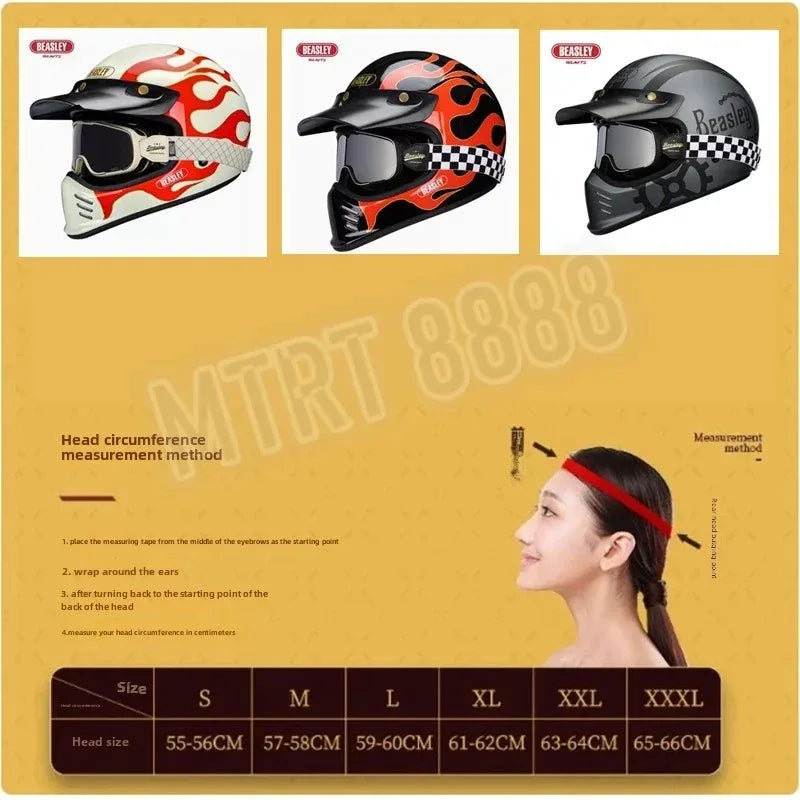 Beasley DOT ECE Approved  Vintage Full Face Helmet Motorcycle De Moto Capacete Jet Helmet Motorbike All Seasons