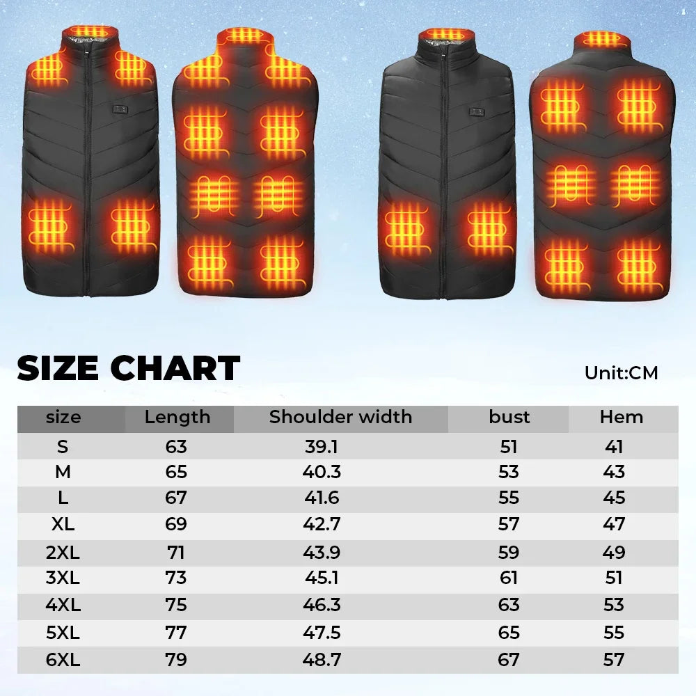 New Men Women Heated Vest Winter USB Electric Smart Heating Jackets Thermal Heat Clothing Plus size Hunting Coat