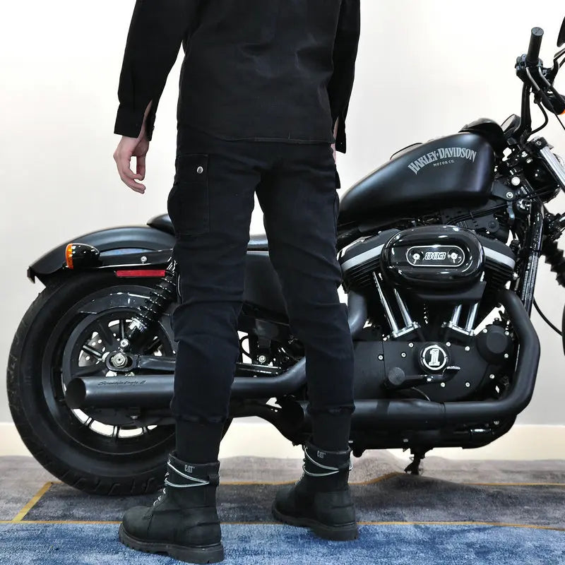 Men's Motorcycle Riding Jeans Windproof Casual Motorcycle Pants Anti-drop Workwear Pants with Adjustable Protective Gear