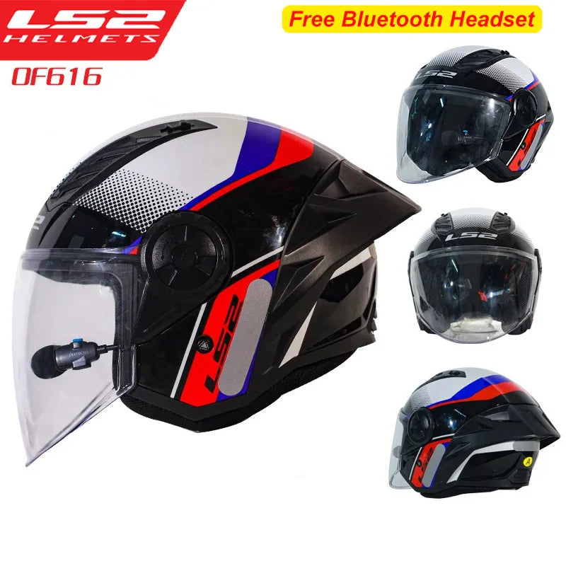 LS2 Motorcycle Helmet 3/4 Open Face Helmets Capacete LS2 OF616 Airflow Ⅱ Big Tail Wing Jet Scooter Half Helmets Cascos Para Moto