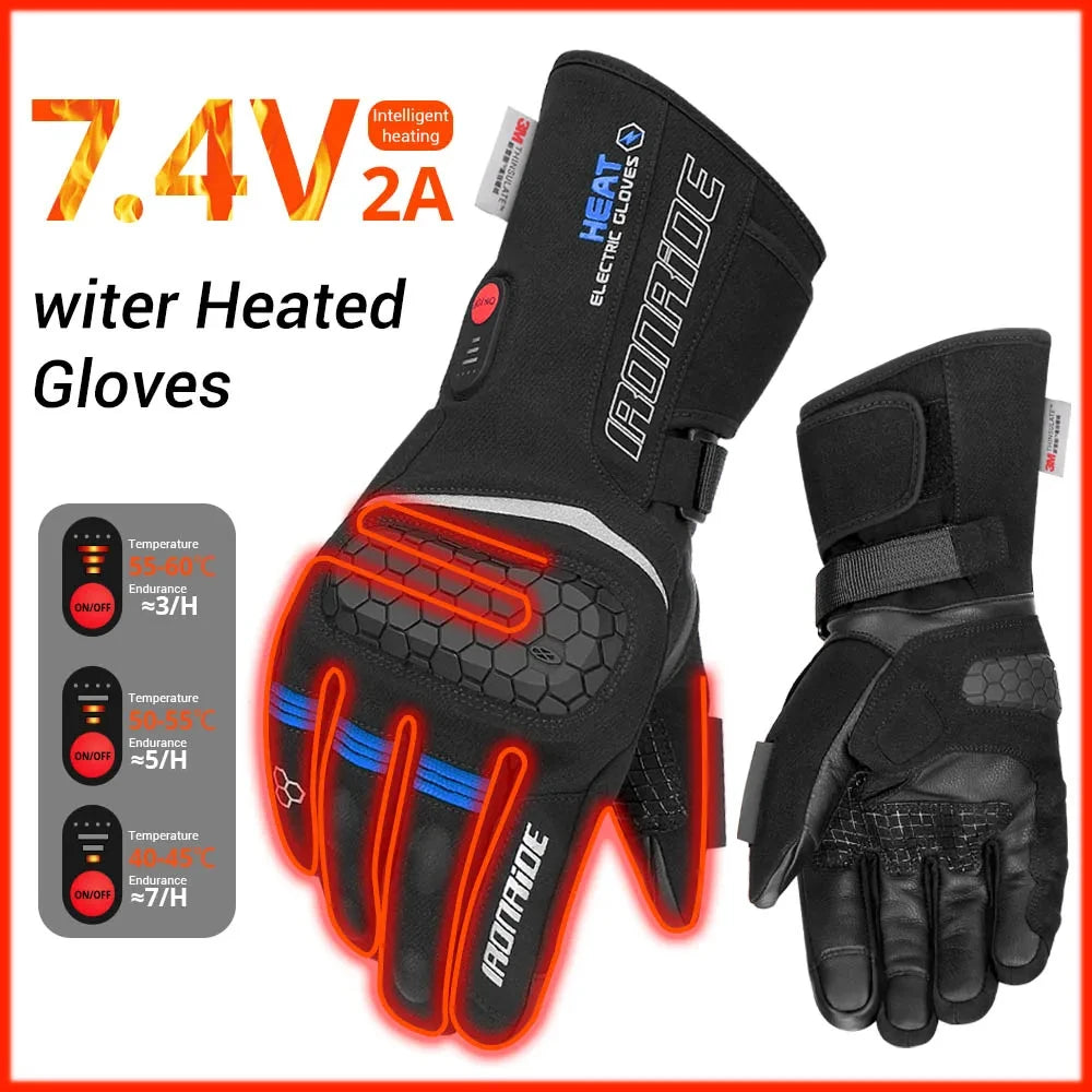 Motorcycle Heated Gloves Winter Heated Moto Gloves Warm Waterproof Rechargeable For Snowmobile Heating Thermal Gloves