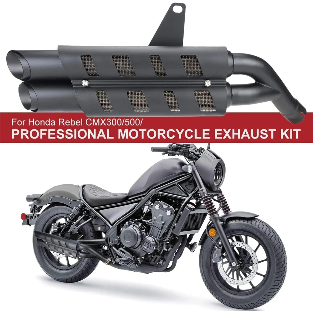 For Honda CMX 300 CMX 500 Rebel 2017-2023 Motorcycle Exhaust Slip-on Muffler Pipe Tube with Heat Shield Cover Kit