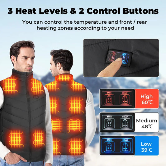 New Men Women Heated Vest Winter USB Electric Smart Heating Jackets Thermal Heat Clothing Plus size Hunting Coat