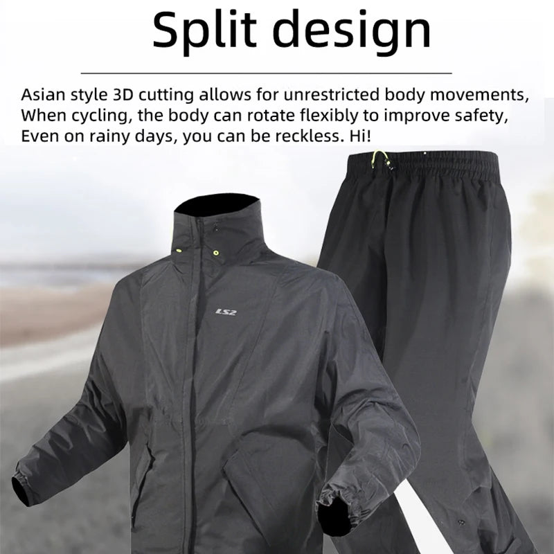 LS2 Original Motorcycle Raincoat Set Rainstorm Prevention Jacket Men Women Breathable Waterproof Motocross Raincoat Rain Pants