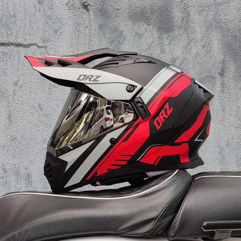 ORZ off-road ATV motorcycle helmet certified with brown lens, full face CASCO off-road motorcycle anti glare