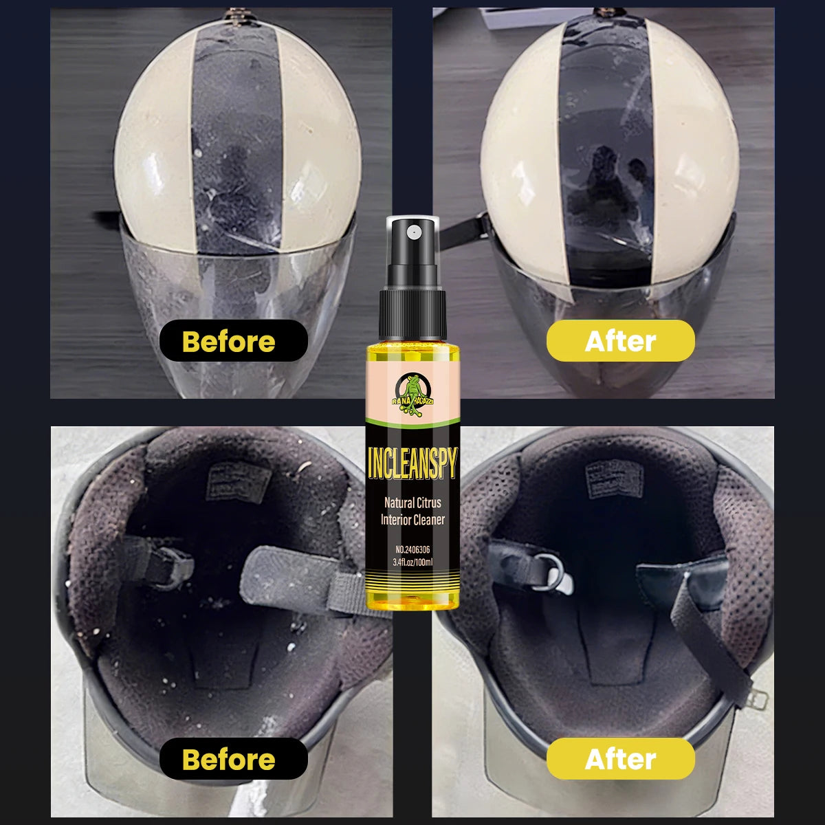 Motorcycle Helmet Cleaner Strong Decontamination Neutral pH Safe Natural Citrus Interior Cleaner Spray INCLEANSPY RG306