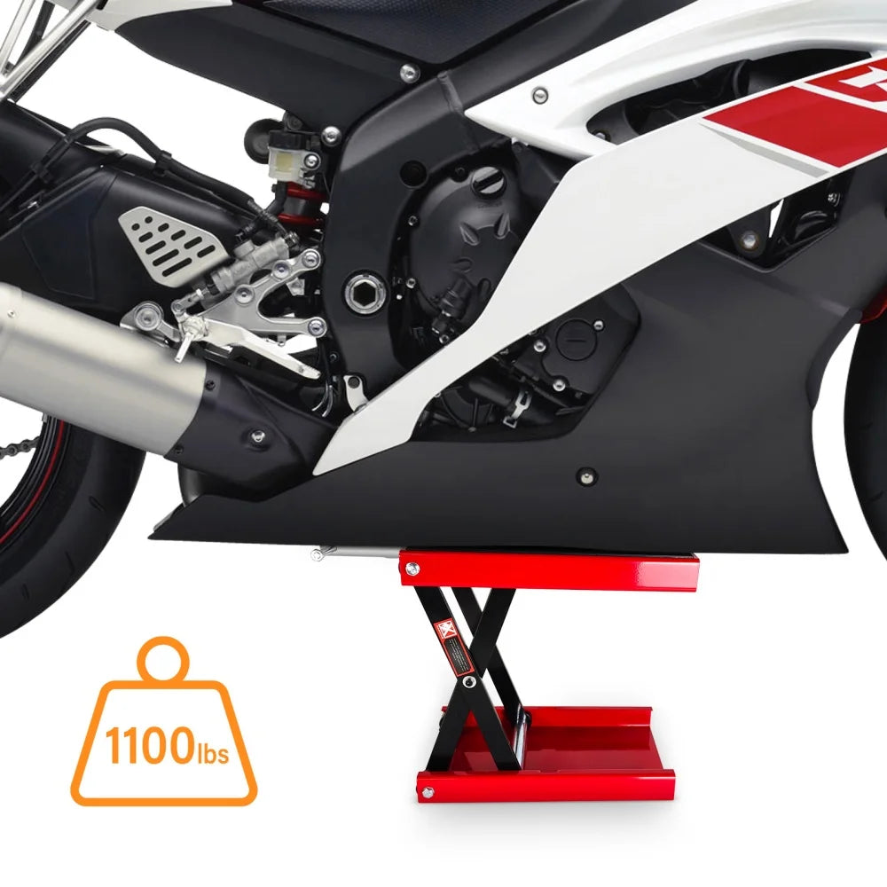 Motorcycle Lift 1100 LBS Motorcycle Scissor Lift Jack with Wide Deck & Safety Pin,Center Hoist Crank Stand,Steel Scissor Jack