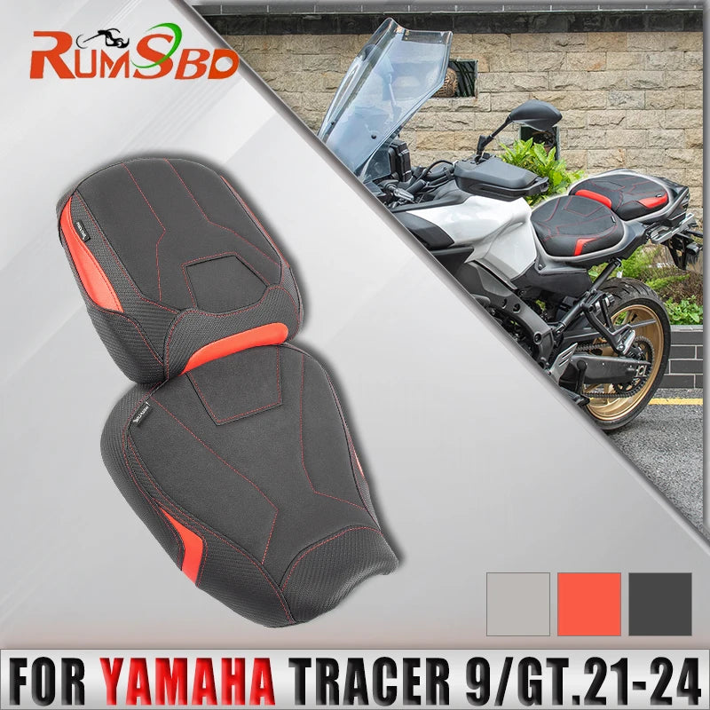 RUMSBD Motorcycle Front Solo Thicken Leather Seat Cover Rear Passenger Cushion Pad For Yamaha Tracer 9/GT 2021 2022 2023 2024