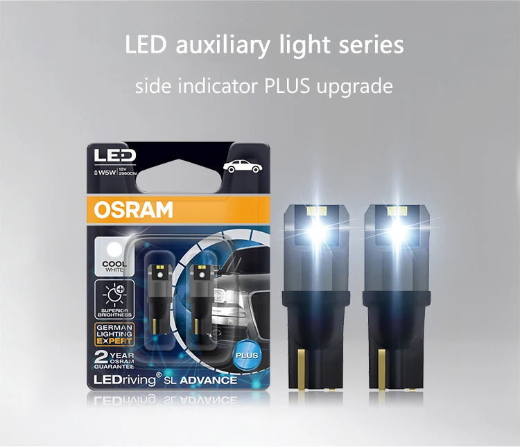 OSRAM LED T10 6000K W5W 194 LEDriving SL Advance 6000K White Car Reading Bulbs Door Lamps Interior Light 12V 1.5W 2980CW, Pair