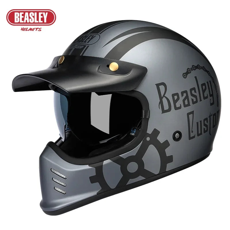 Beasley DOT ECE Approved  Vintage Full Face Helmet Motorcycle De Moto Capacete Jet Helmet Motorbike All Seasons