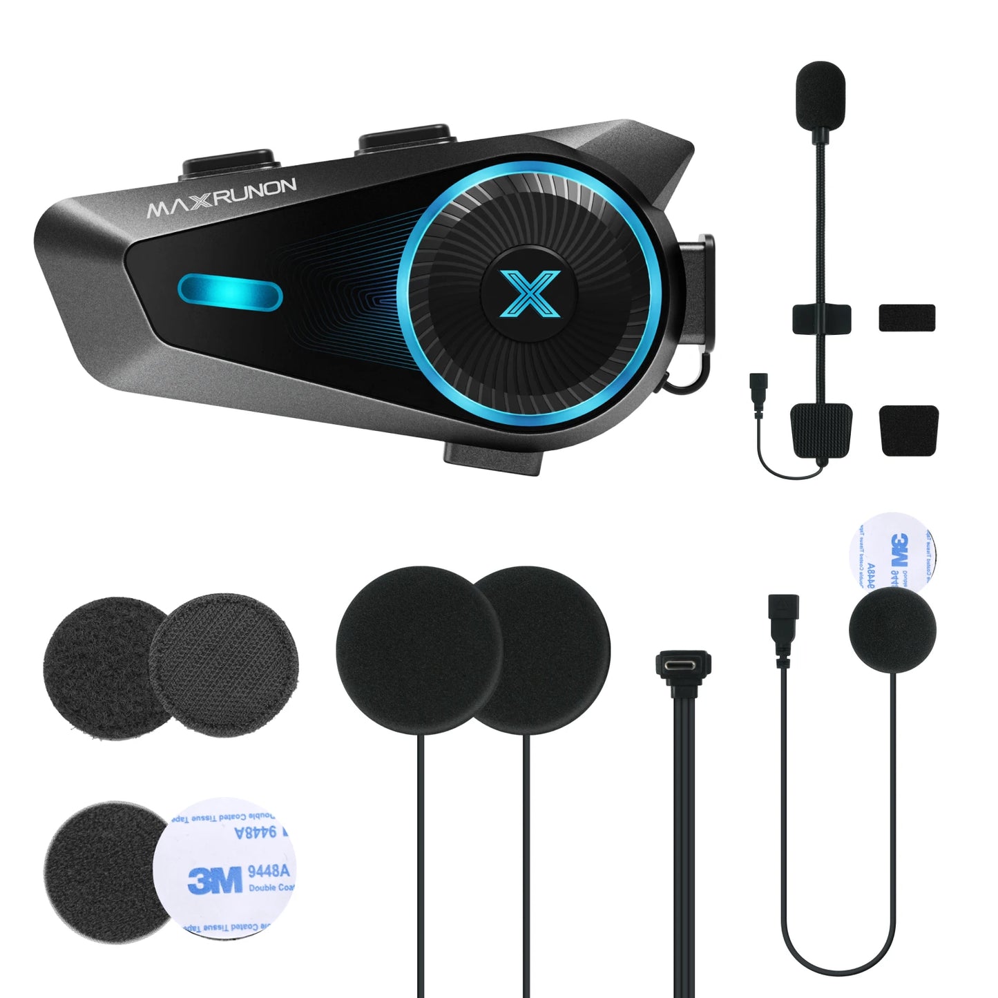 MAXRUNON D10 Motorcycle Bluetooth Intercom Helmet Headset 4 Riders Moto Group Interphone App AI Voice Control ENC IPX7 FM BT5.4
