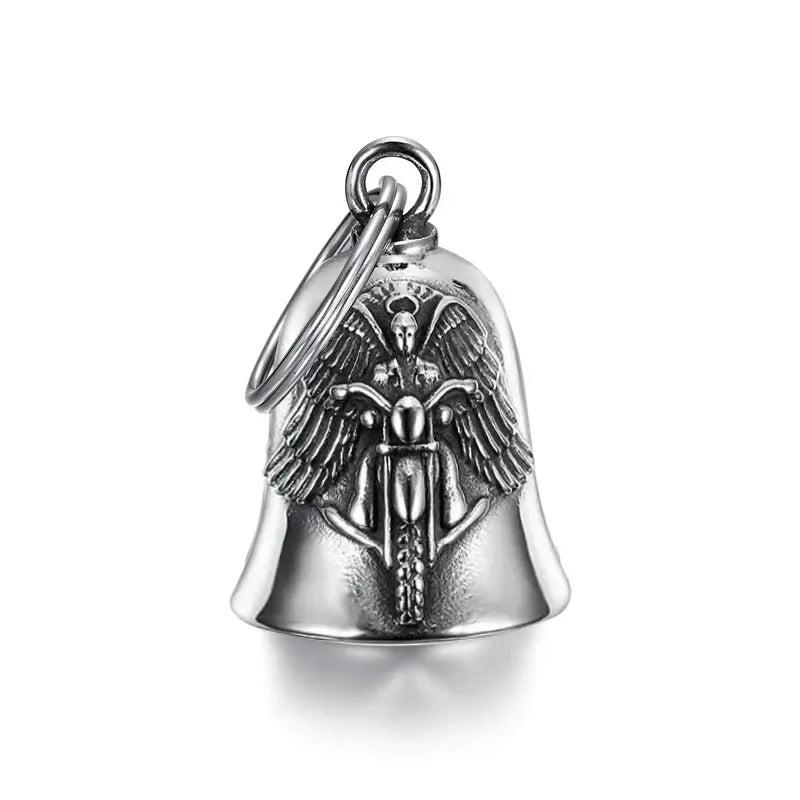 Fashionable Angel Wings Motorcycle Bell Pendant Keychain Punk Rock Men's Riding Party Amulet Exorcism Jewelry