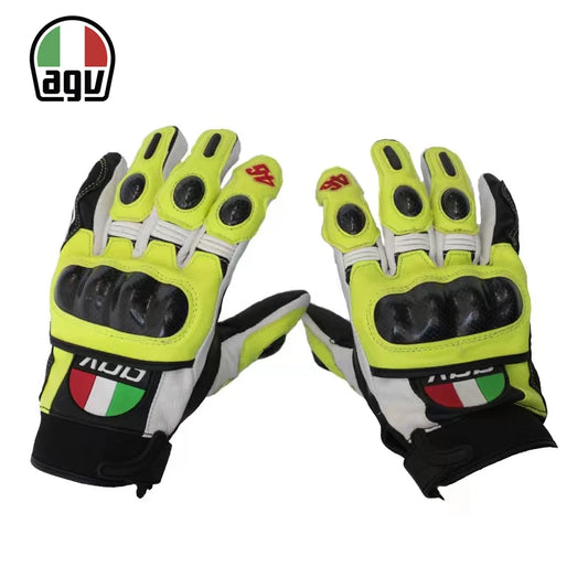 AGV Carbon Fiber Motorcycle Riding Gloves Heavy Locomotive Racing Leather Fall Resistant Gloves Comfortable Cycling Equipment