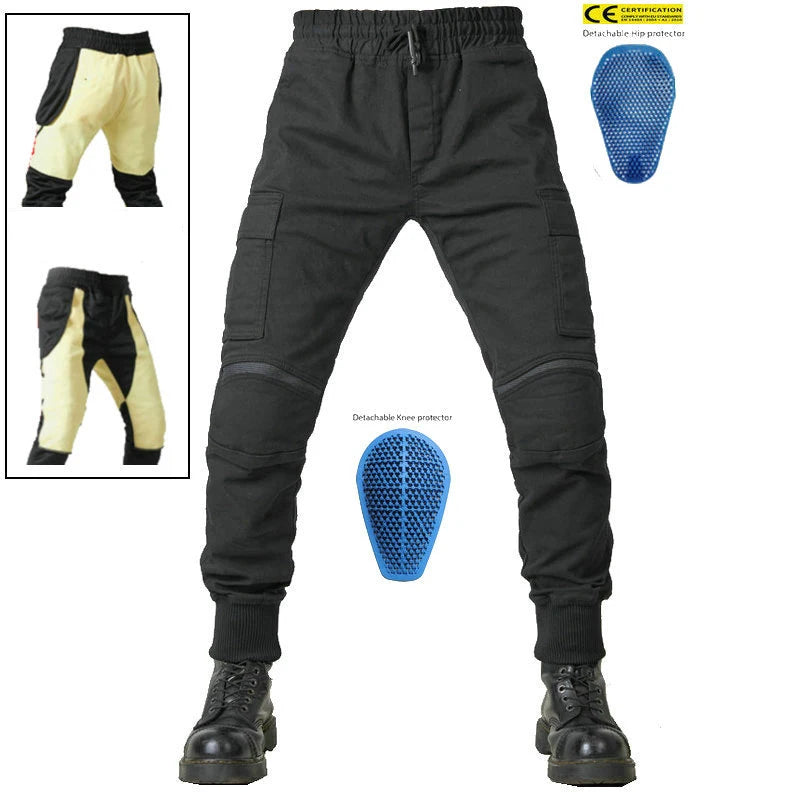 Men's Motorcycle Riding Jeans Windproof Casual Motorcycle Pants Anti-drop Workwear Pants with Adjustable Protective Gear