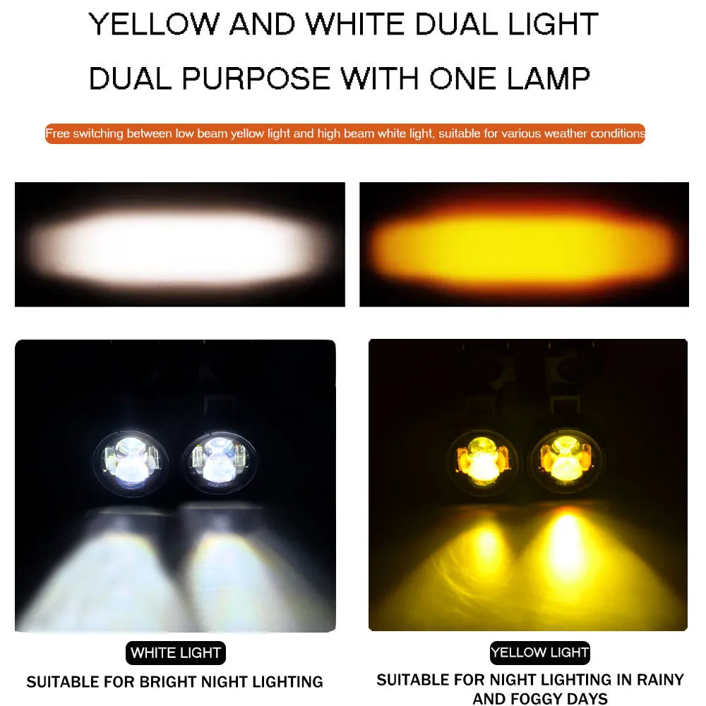 Pair 100W Motorcycle Headlight Fog Lights Led Auxiliary Driving Light Spotlight Headlamp Dual Color Flasher Farol Moto Fog Lamp.