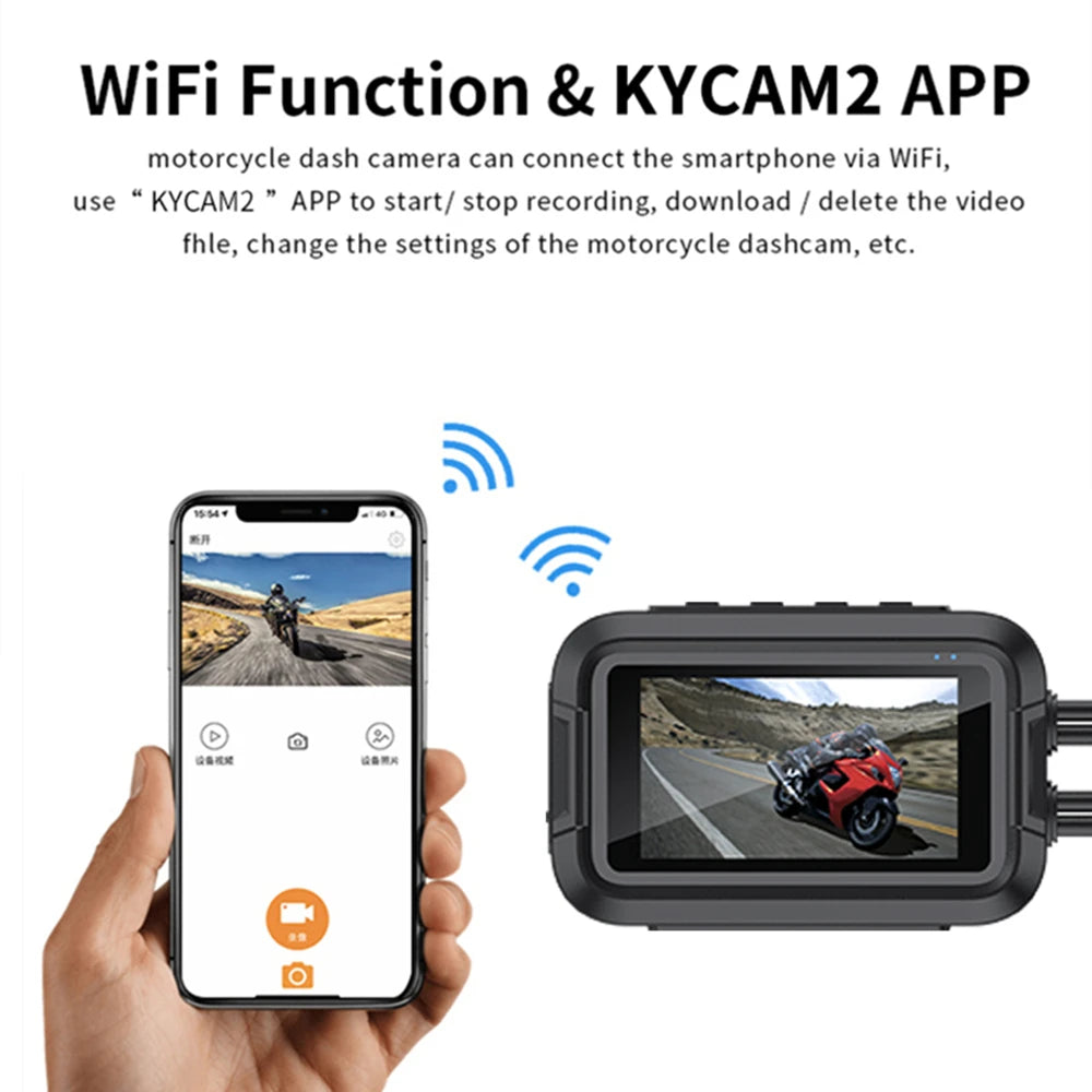 WiFi Motorcycle DVR Dash Cam 1080P+1080P Full Body Waterproof Moto Camera Front Rear Driving Video Recorder GPS Logger Black Box