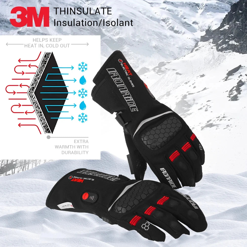 Motorcycle Heated Gloves Winter Heated Moto Gloves Warm Waterproof Rechargeable For Snowmobile Heating Thermal Gloves