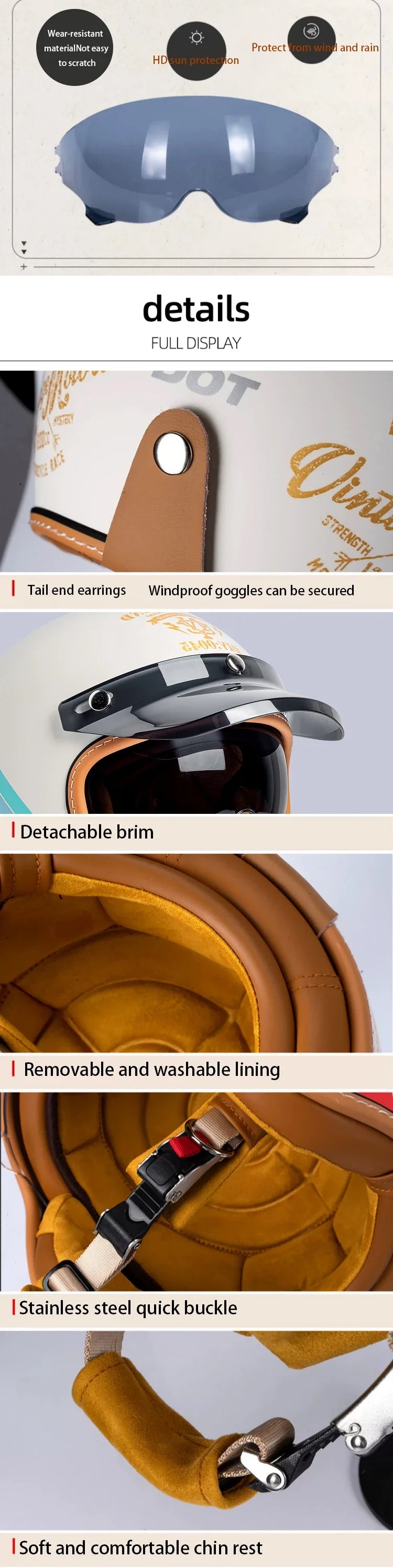 Retro Motorcycle Helmet Three-Quarter Bike Headwear for Men And Women Electric Vehicle Built-in Windshield Cruising Helmet