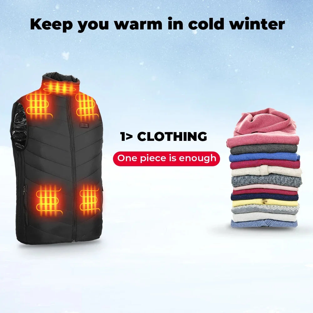 New Men Women Heated Vest Winter USB Electric Smart Heating Jackets Thermal Heat Clothing Plus size Hunting Coat