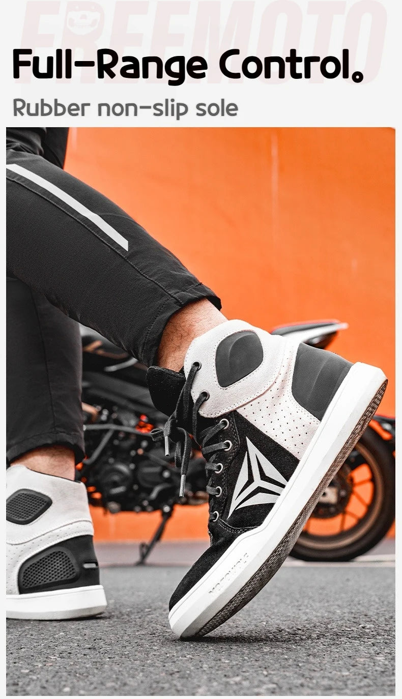 MOTOWOLF Motorcycle Boots Summer Breathable Leather Ventilated Riding Shoes Retro Anti-Slip Off-road Biker Shoes for Men Women