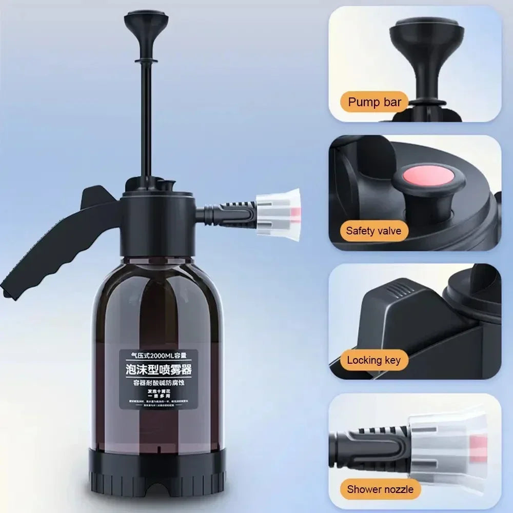 Car wash foam spray can Household hand-held car wash spray gardening air pressure spray foam pot 2L
