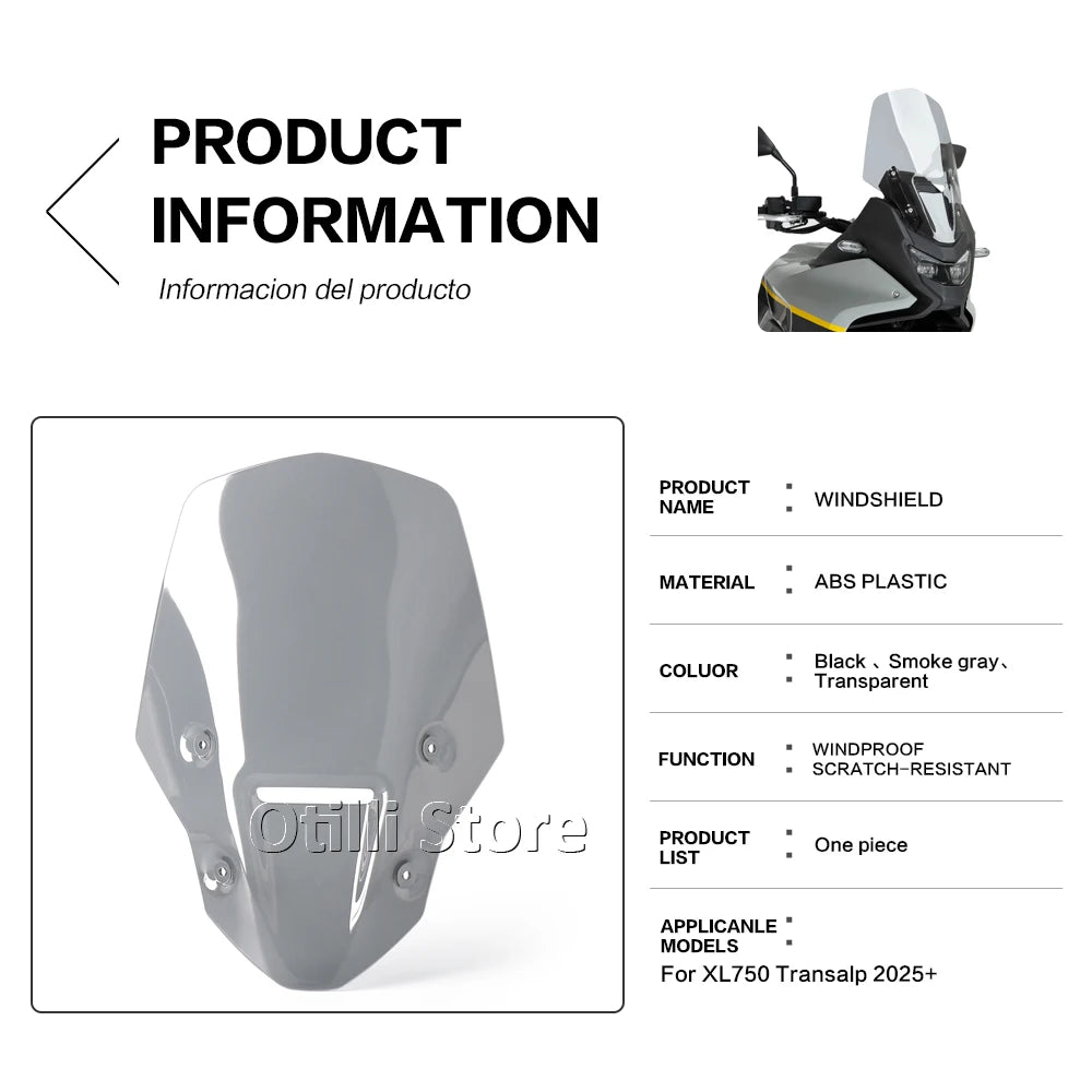 Motorcycle Windshield Windscreen Cover For Honda XL750 XL 750 Transalp 2025 2026 Front Wind Screen Shield Deflectors Protector