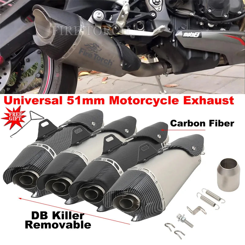 51mm Universal Motorcycle Exhaust Escape System Modified Carbon Fiber Muffler Slip-On For MT09 CB1000R Z900 ZX6R ZX10R S1000RR