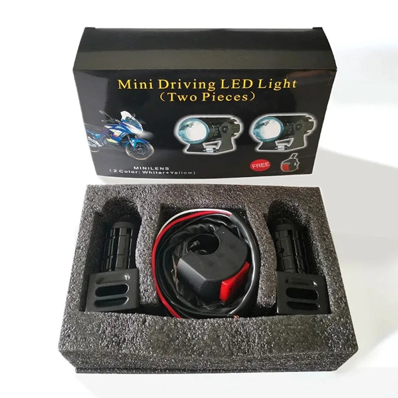 Motorcycle Mini Driving Light Headlight Universal Dual Color ATV Scooter for Auxiliary Spotlight Lamp Moto Fog light Accessories