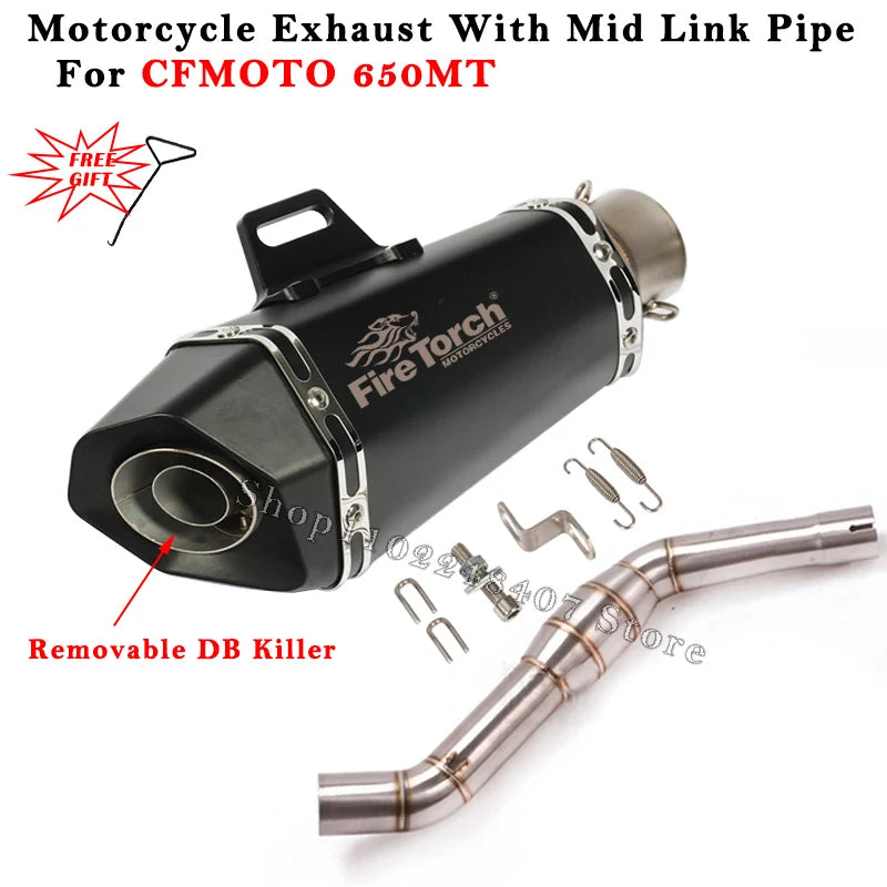Slip On For CFMOTO 650MT 650 MT Motorcycle Exhaust System Escape Modified Carbon Fiber Muffler With Middle Link Pipe DB Killer