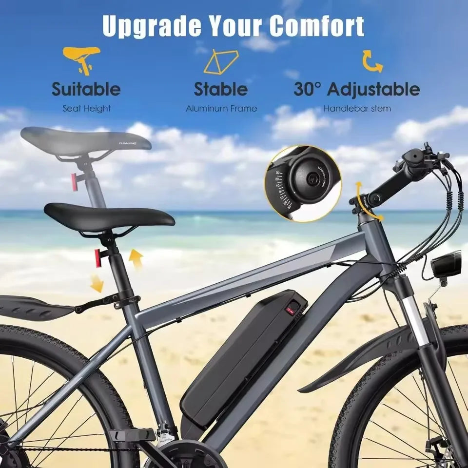 Electric Bike, Peak 1000W Ebike, 26 "Electric Mountain Bike 48V 374.4WH Battery with Adjustable Stemm, Commuter E Bike