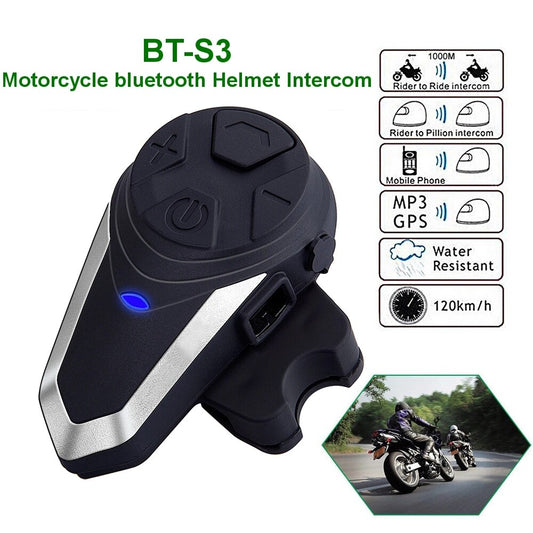 BT-S3 Motorcycle Helmet Intercom Headset Headphones BTS3 Motorbike Communication System FM Radio 3 Riders Walkietalkie