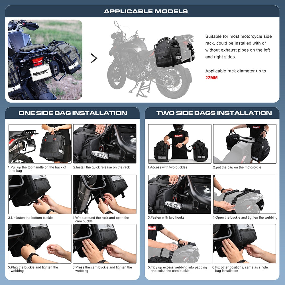 Rhinowalk 20L Motorcycle Bag Motor Saddlebag Side 1 or 2 Pcs Universal Motorbike Waterproof Removable Inner Bag Luggage Pannier