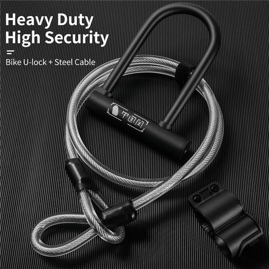 WEST BIKING Bicycle U Lock Anti-theft Steel Cable Security Cycling Lock Motorcycle Electric Scooter MTB Road Bicycle Accessories